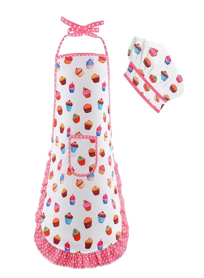 MEIDAYAI 2 Pcs Kid Apron and Chef Hat Set, Adjustable Childrens Cooking Baking Outfit, Pretend Play Dress Up Costume for Toddlers 3-8, Birthday Xmas Gift (White) - Image 1